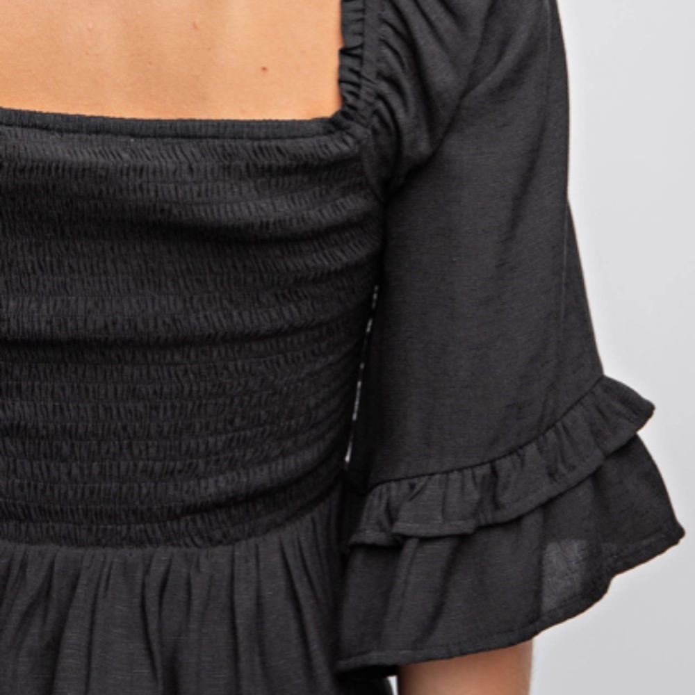 "The Sarah” Black Sweetheart Neckline Smocked Ruffle Top - Picture 6 of 6